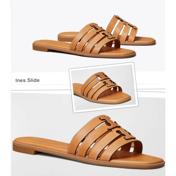 Tory Burch Ines caprine leather Cage Slide in Camello size 7.5 w/ Dust Bag + Box - Picture 2 of 8